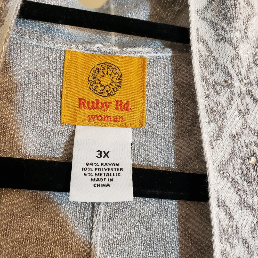 Ruby Rd. Festive Drape Front Cardigan Silver Ombre Pattern 3X - Picture 3 of 8